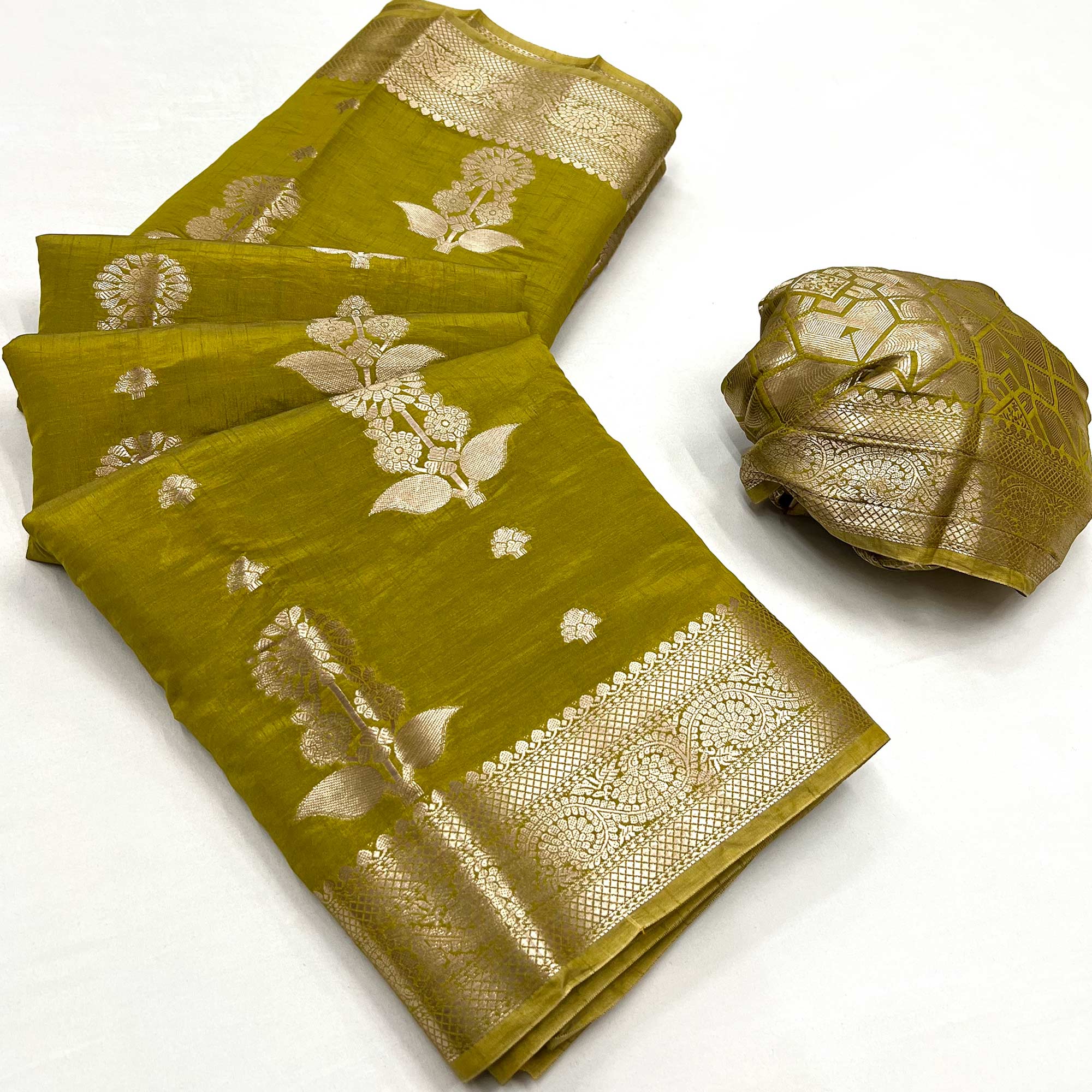 Green Floral Woven Organza Saree