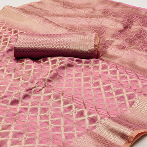 Pink Woven Organza Saree