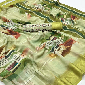 Green Digital Printed Viscose Saree