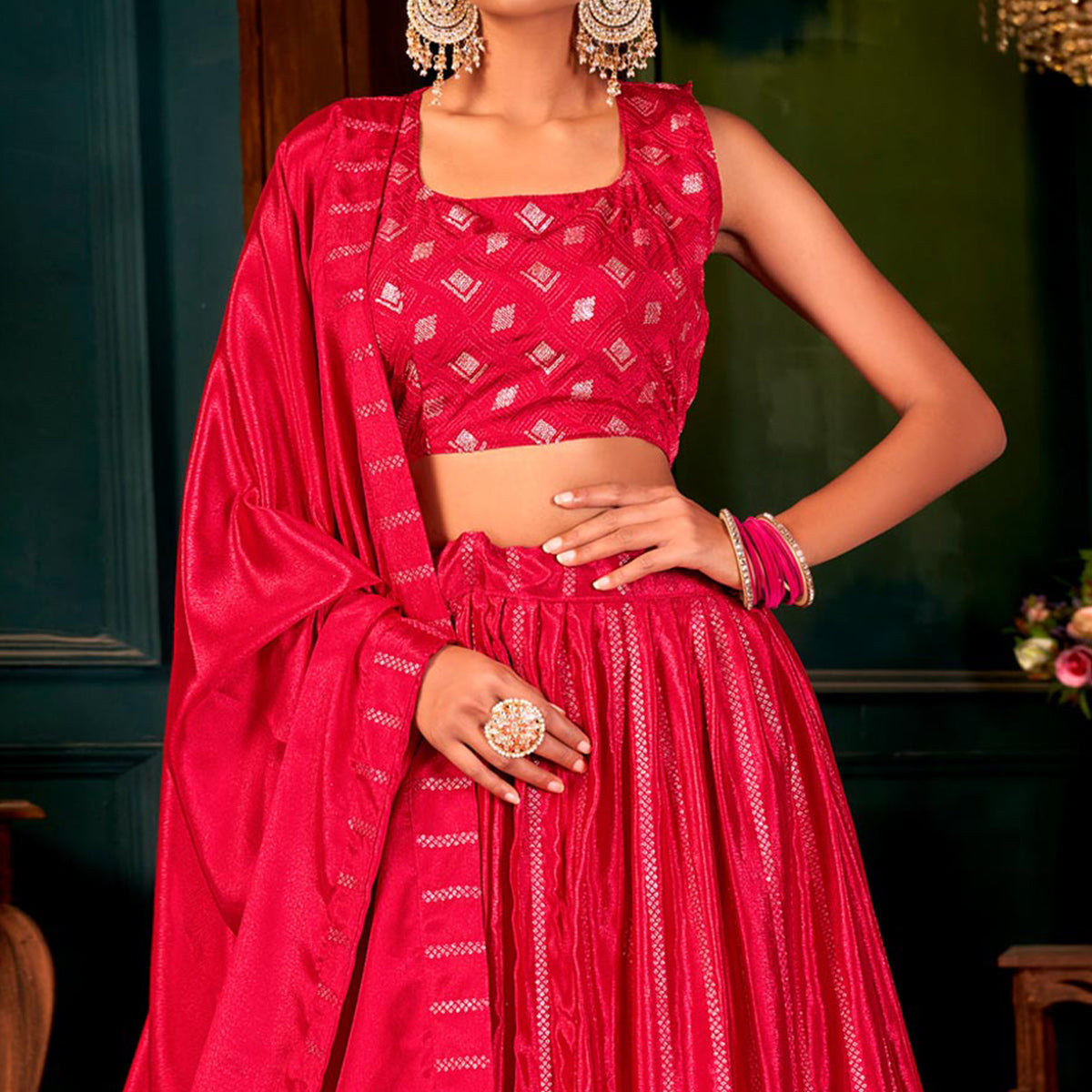 Pink Sequins Embroidered Chiffon Lehenga Choli