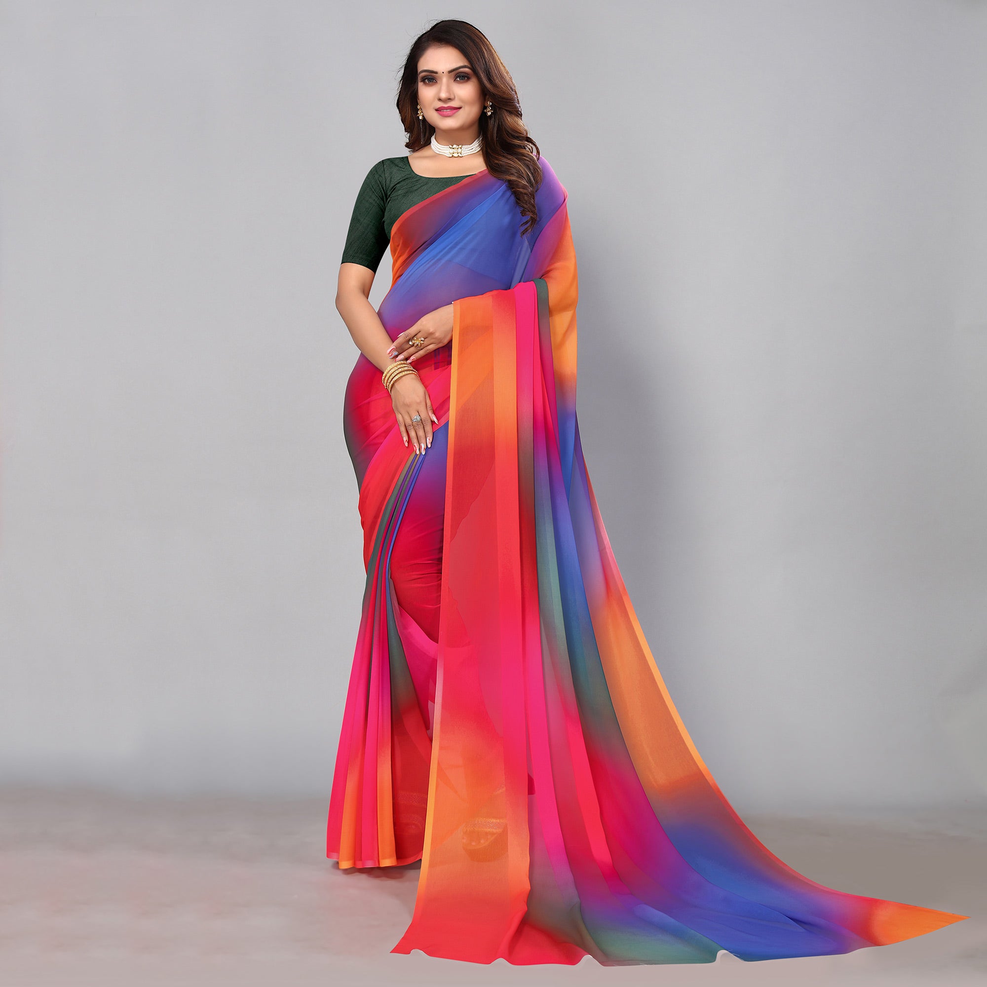 Multicolored Digital Printed Georgette Saree