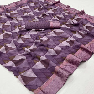 Purple Geometric Printed Georgette Saree