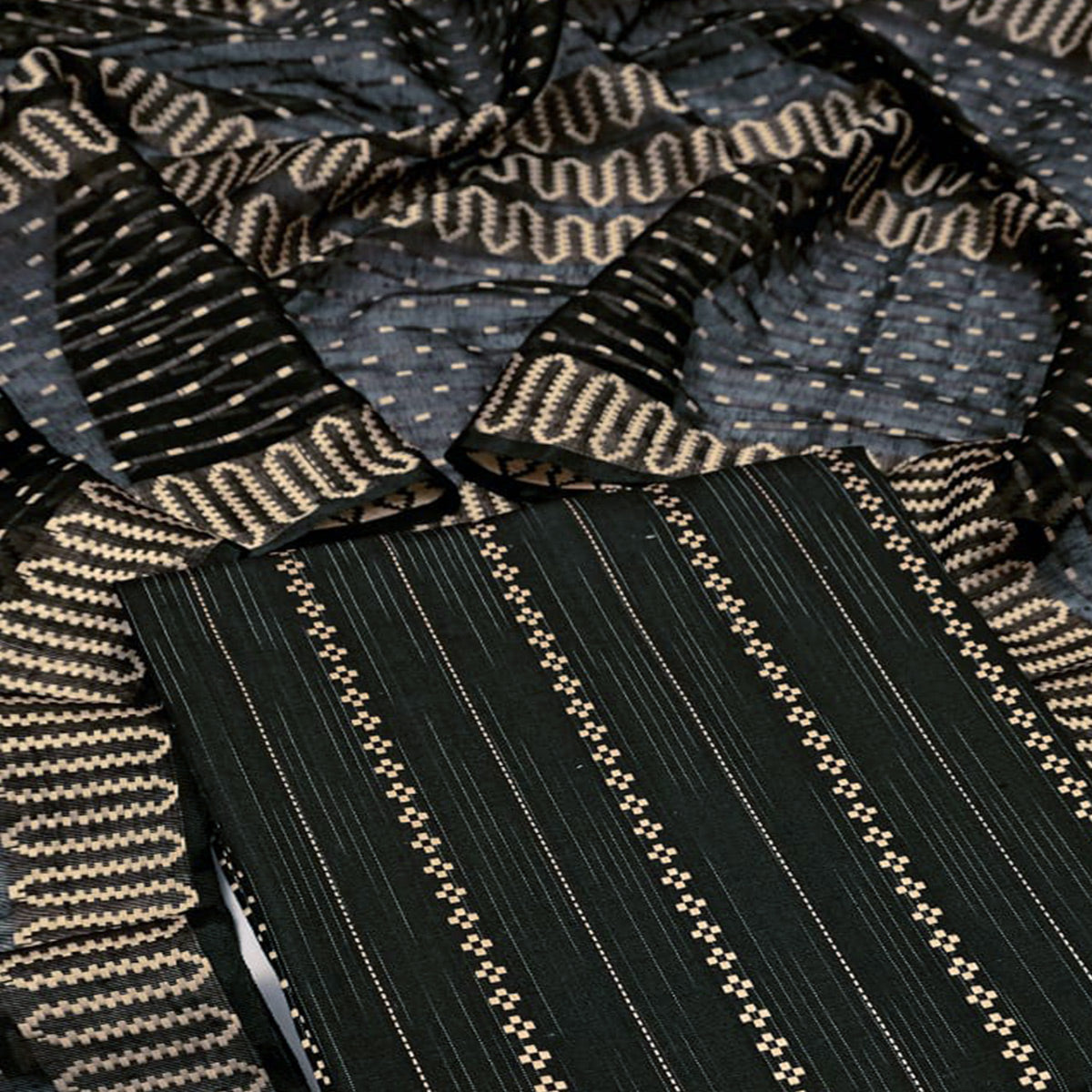 Black Woven Cotton Blend Dress Material