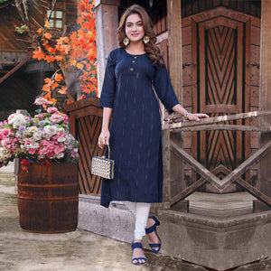 Navy Blue Sequins Embroidered Rayon Kurti