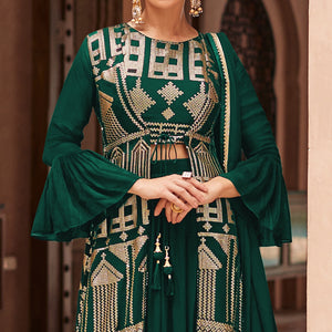Green Sequins Embroidered Georgette Sharara Choli With Jacket