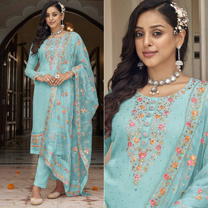 Blue Floral Embroidered Georgette Salwar Suit