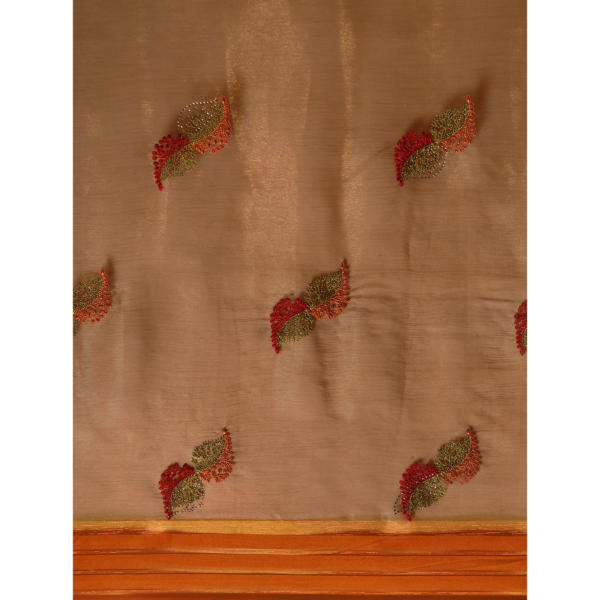 Brown Swarovski With Embroidery Work Chiffon Saree