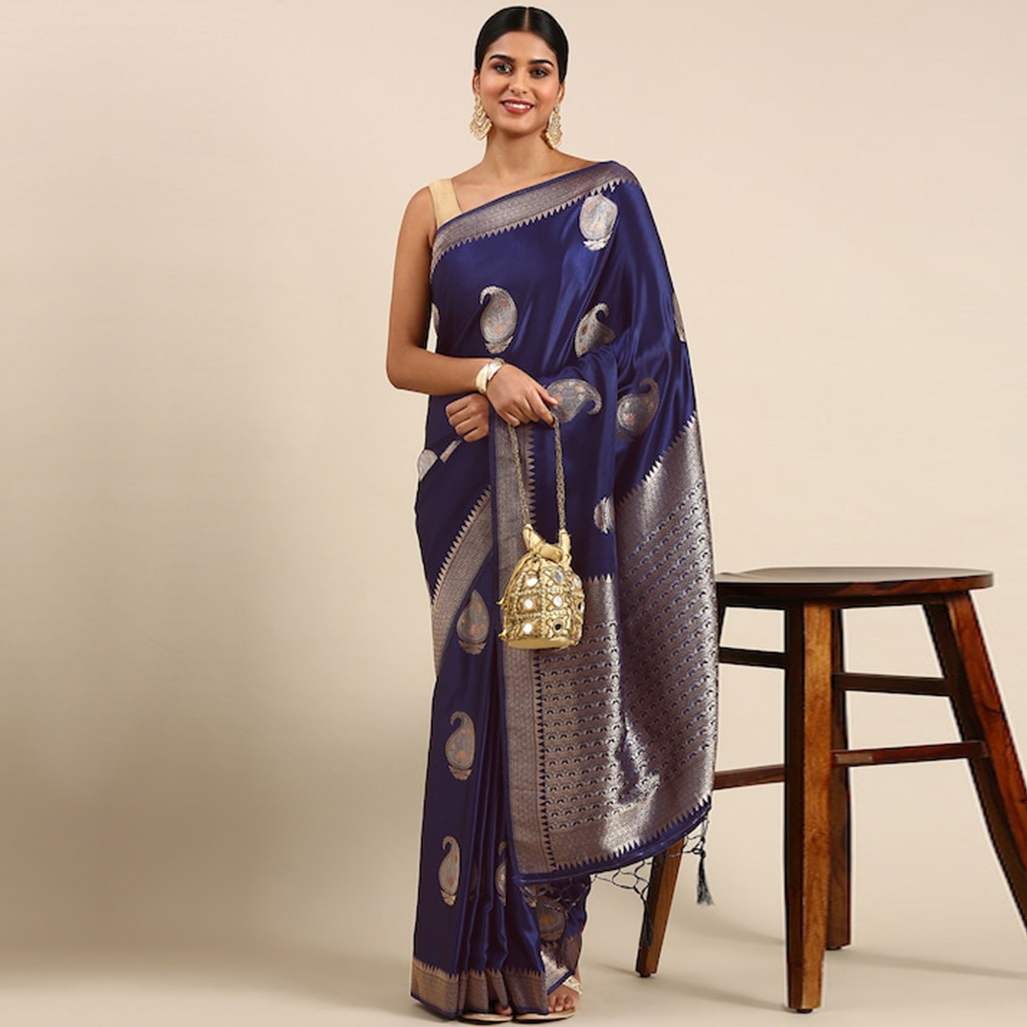 Blue Woven Kanjivaram Silk Saree WithTassels