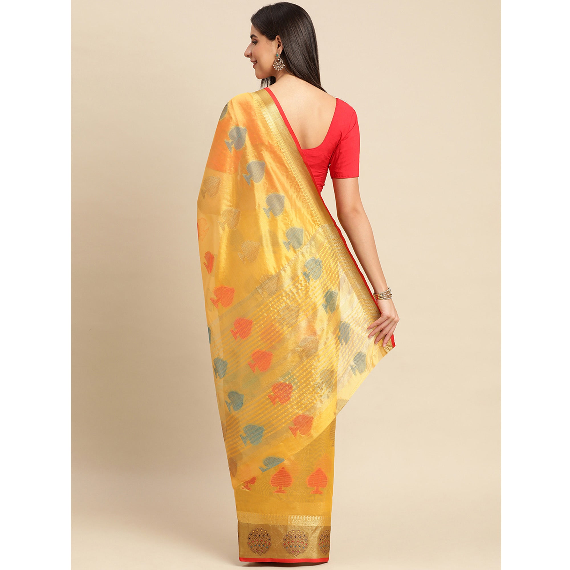 Golden Woven Organza Saree