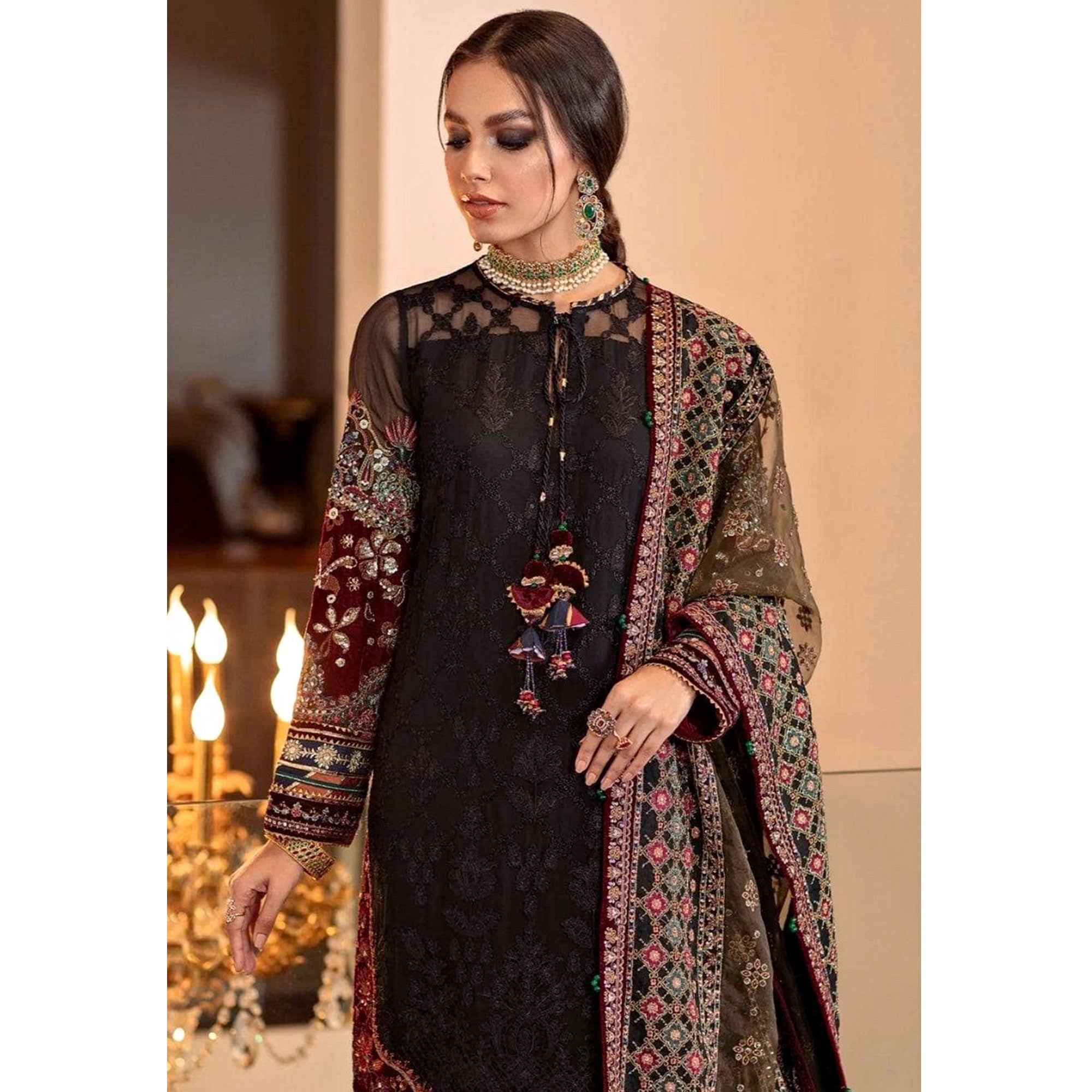 Black Sequins Embroidered Georgette Pakistani Suit
