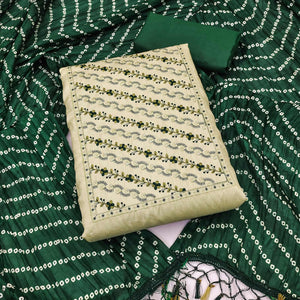 Pista Green Embroidered Raw Silk Dress Material