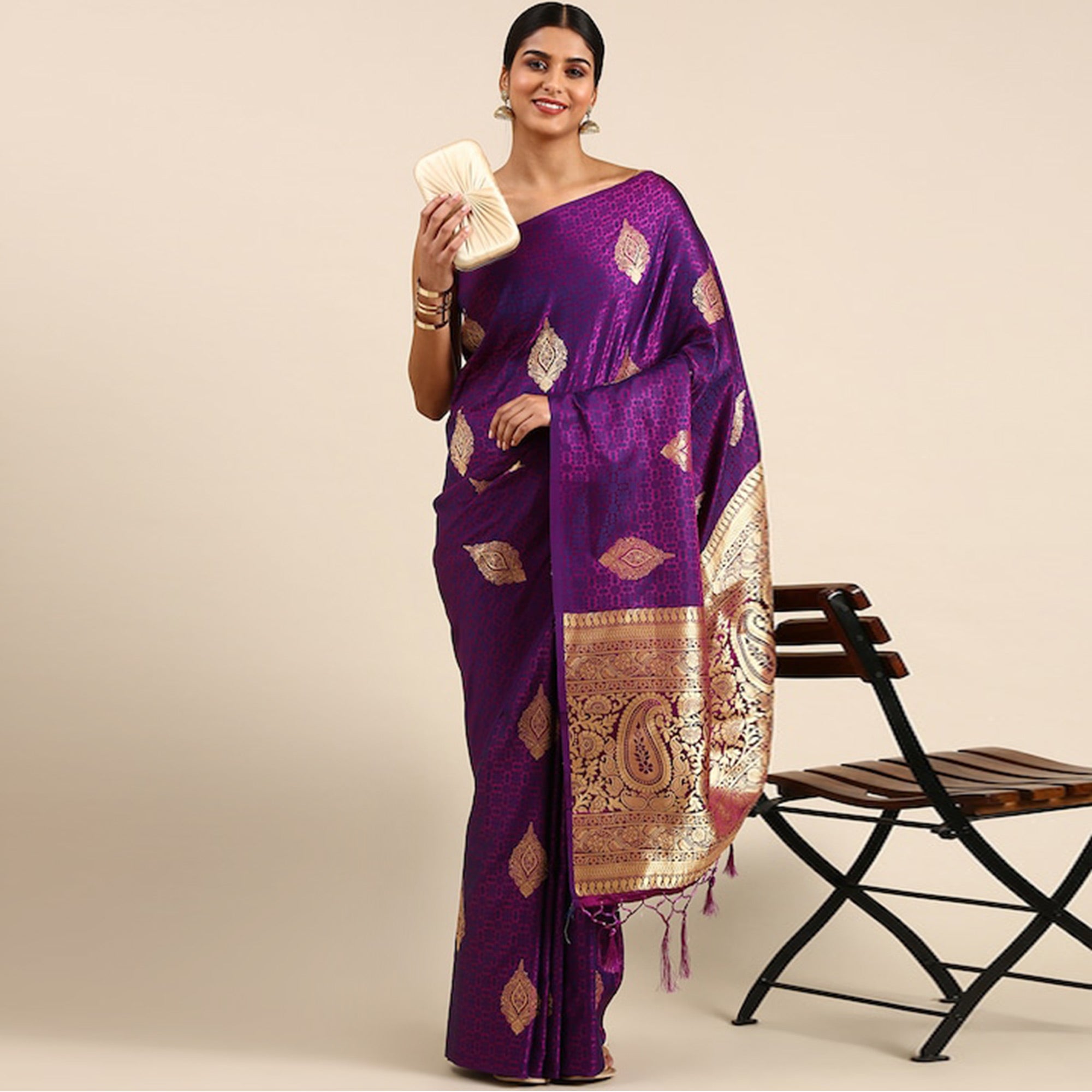 Purple Woven Kanjivaram Silk Saree WithTassels