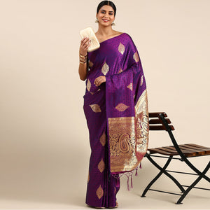 Purple Woven Kanjivaram Silk Saree WithTassels