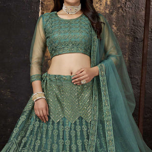 Green Sequins Embroidered Net Lehenga Choli