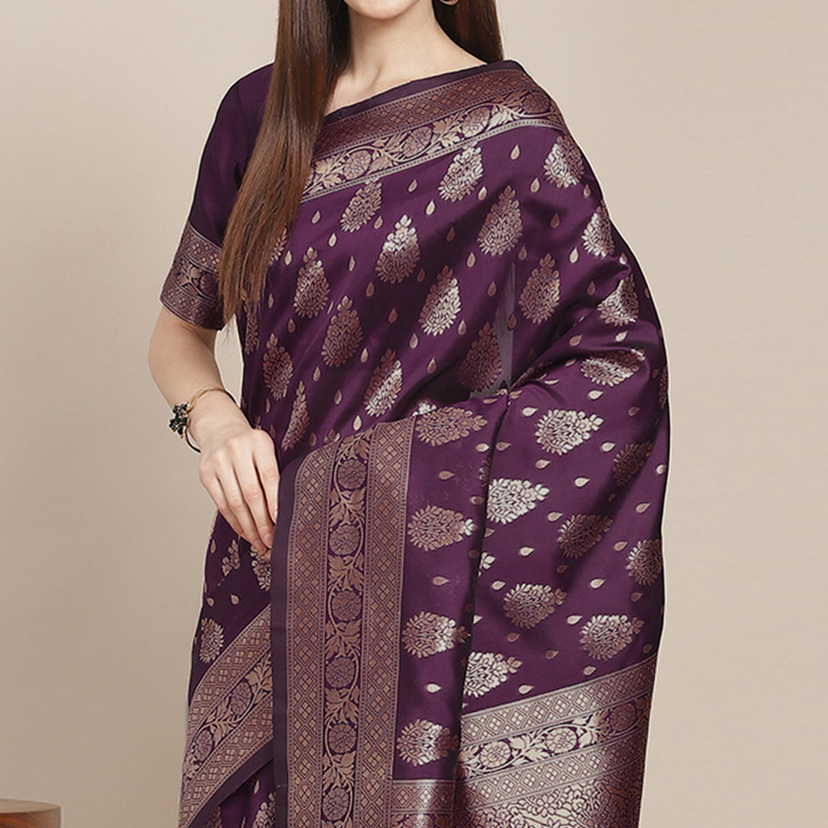 Purple Woven Banarasi Silk Saree