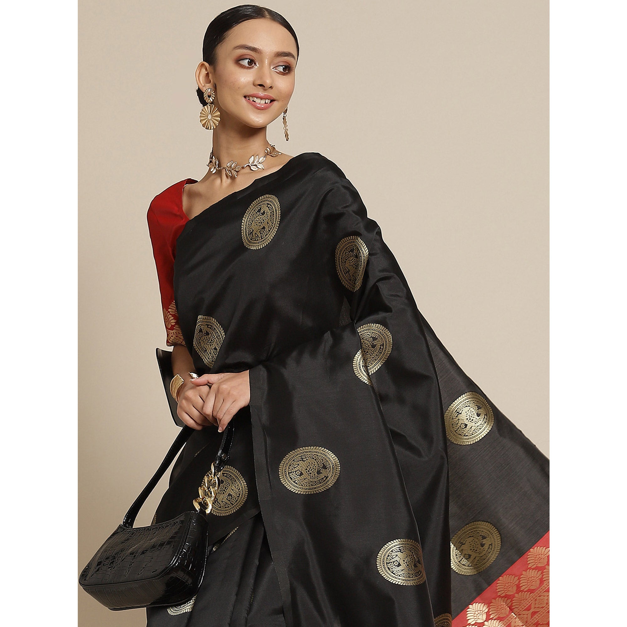 Black Woven Banarasi Silk Saree