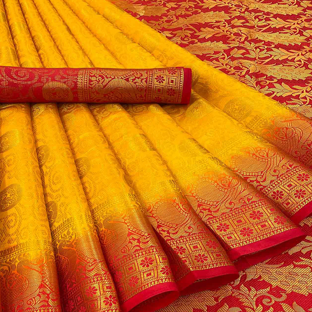 Yellow Woven Banarasi Silk Saree