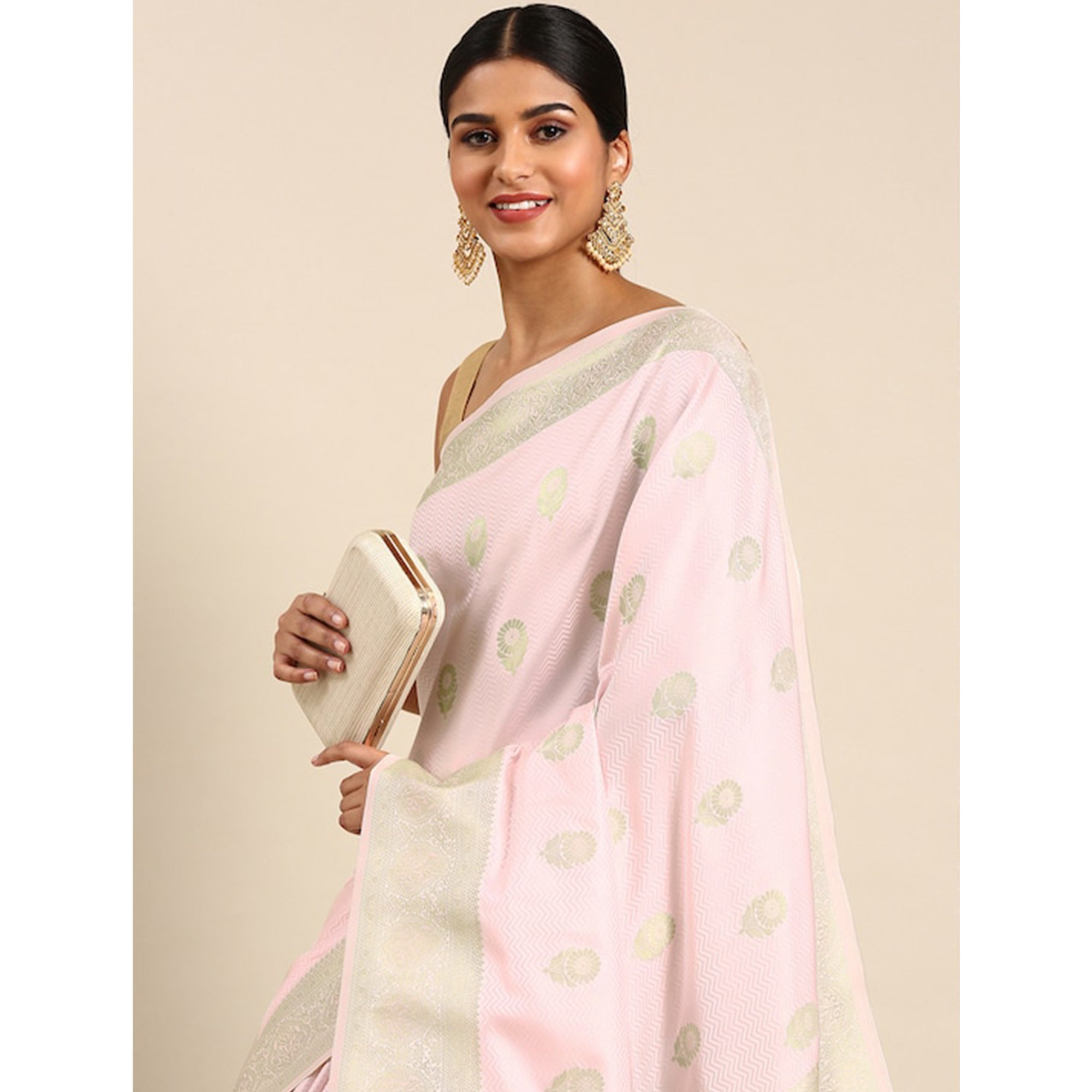 Pink Woven Kanjivaram Silk Saree WithTassels