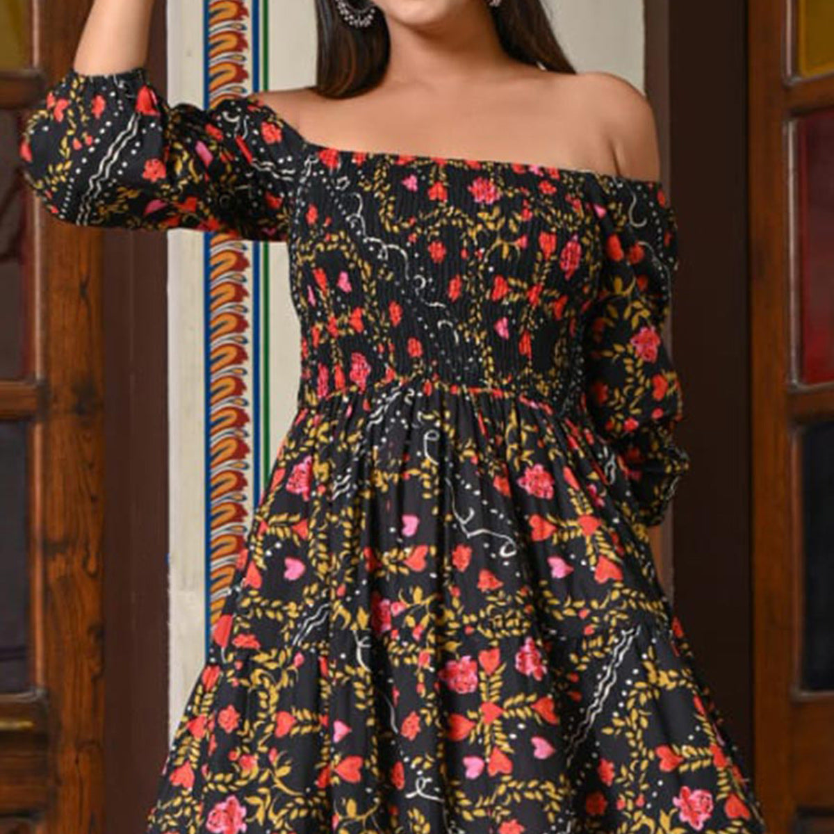 Black Floral Printed Pure Cotton Dress