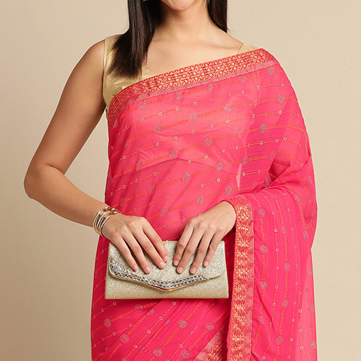 Pink Foil Printed Zomato Saree