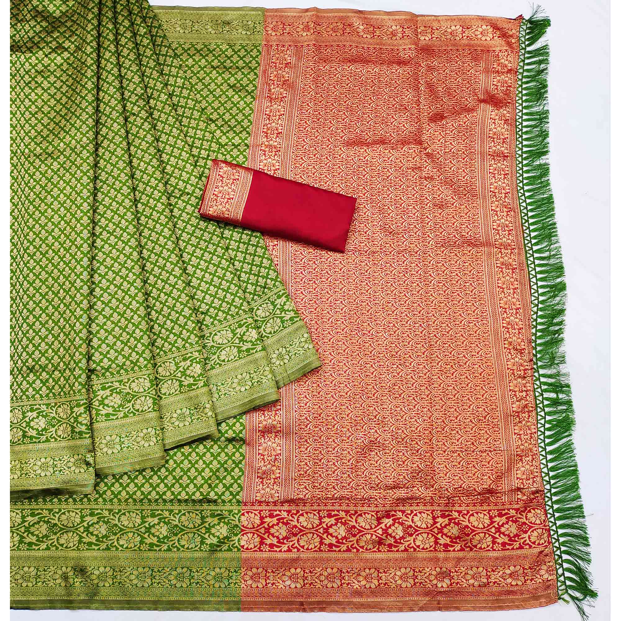 Green Floral Woven Jacquard Saree