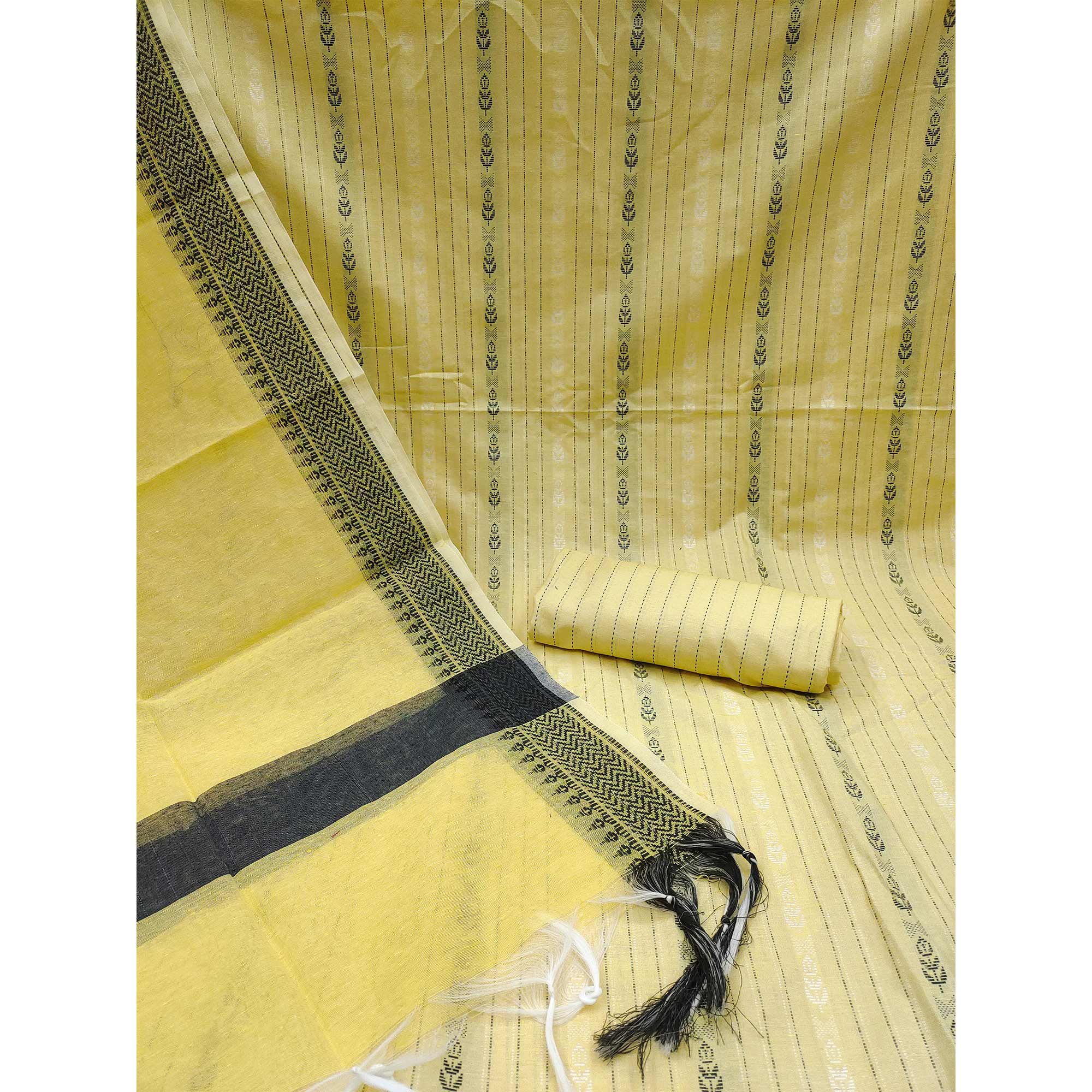 Yellow Woven Cotton Blend Dress Material