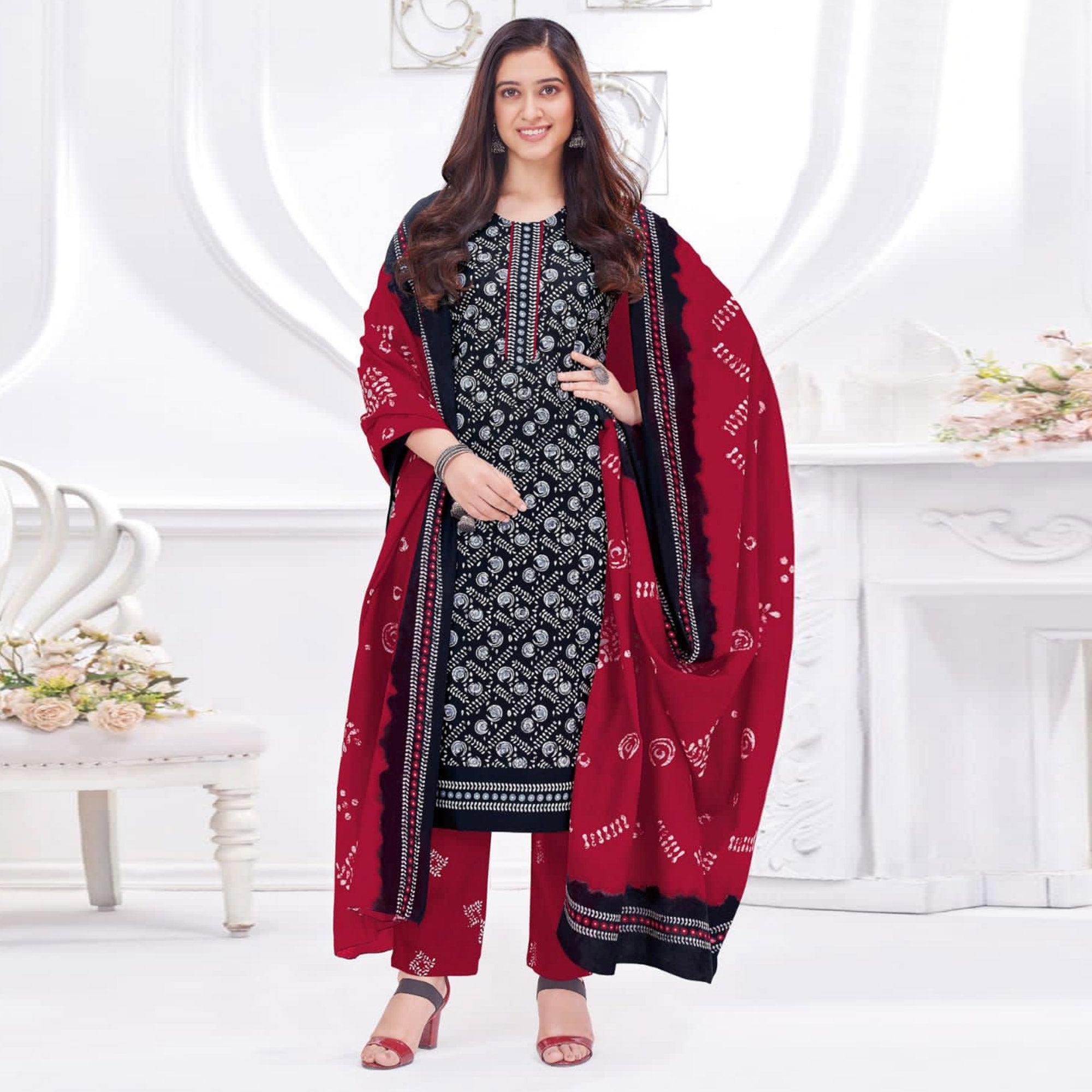 Black Printed Cotton Suit