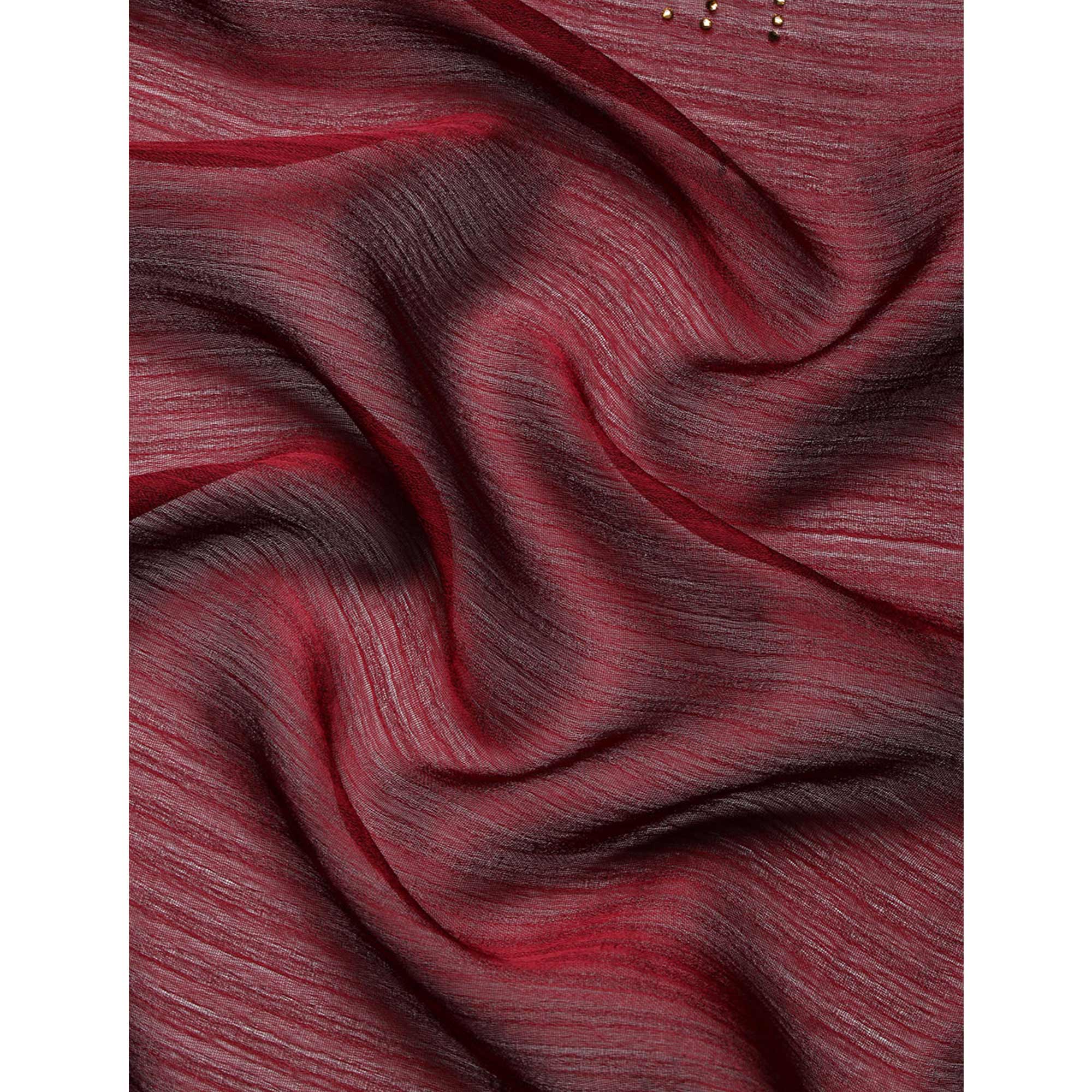 Maroon Swaroski Work With Woven Border Satin Saree