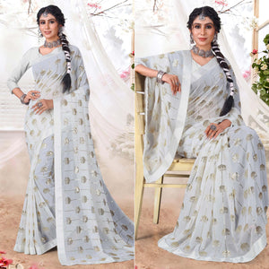 White Sequins Embroidered Georgette Saree