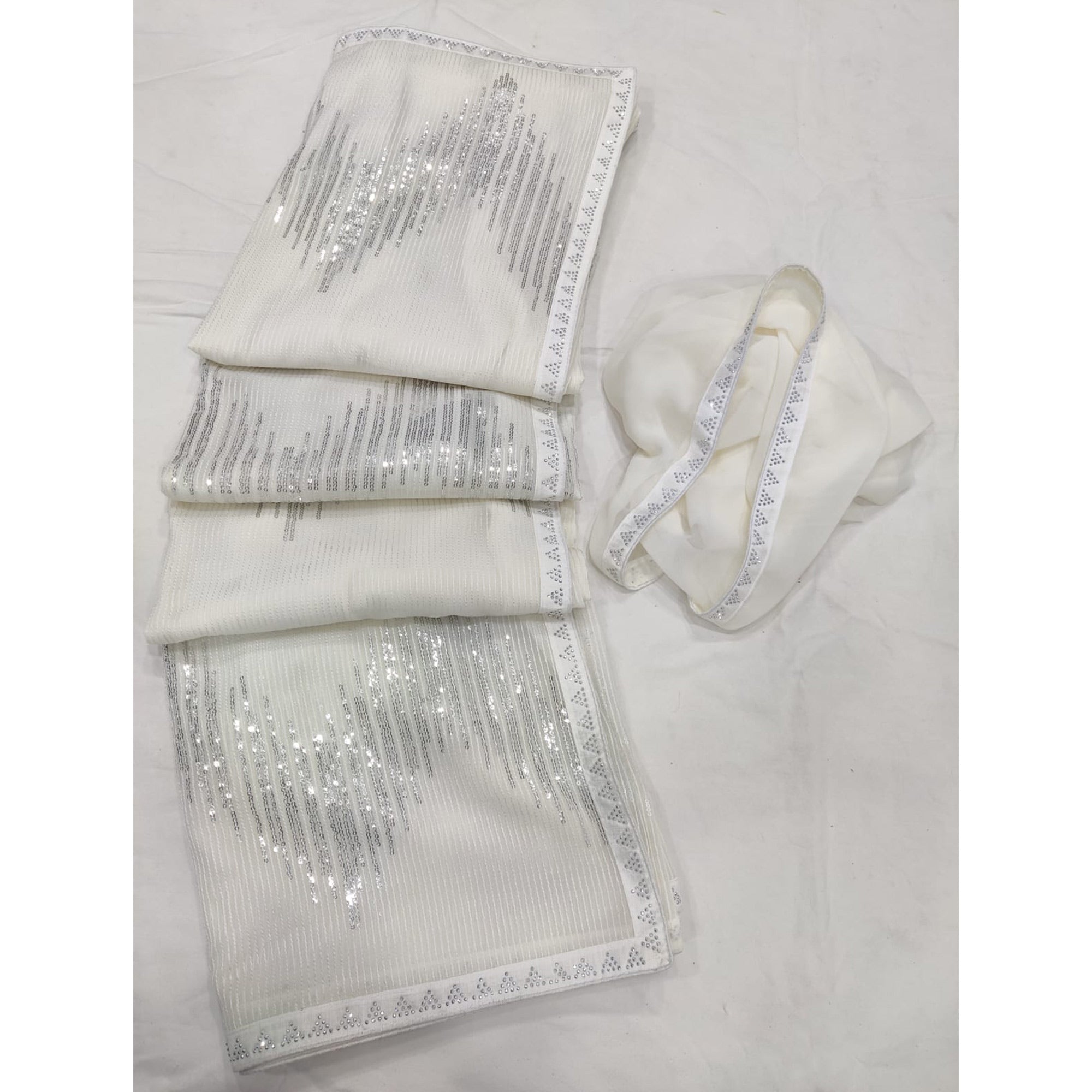 White Sequins Embroidered Georgette Saree