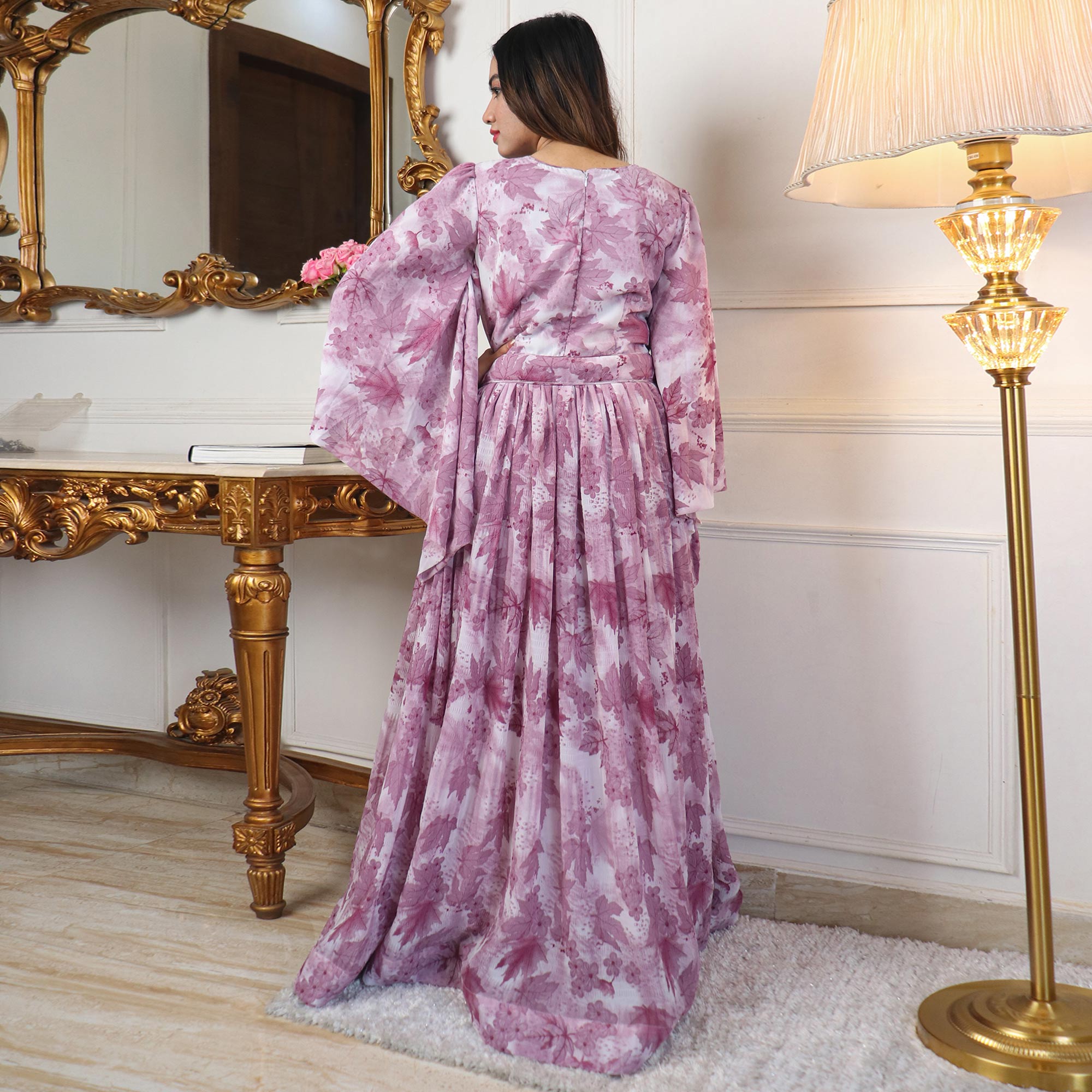 Mauve Floral Printed Georgette Gown