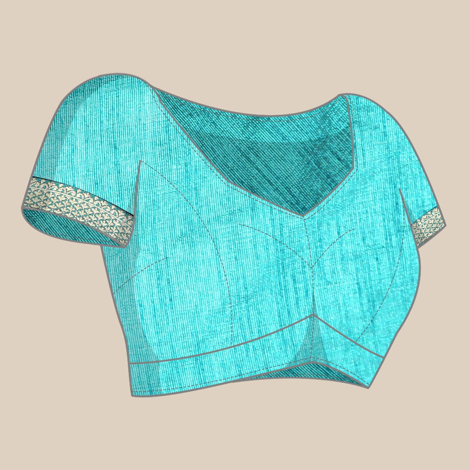 Turquoise Blue Solid Vichitra Silk Saree With Fancy Border