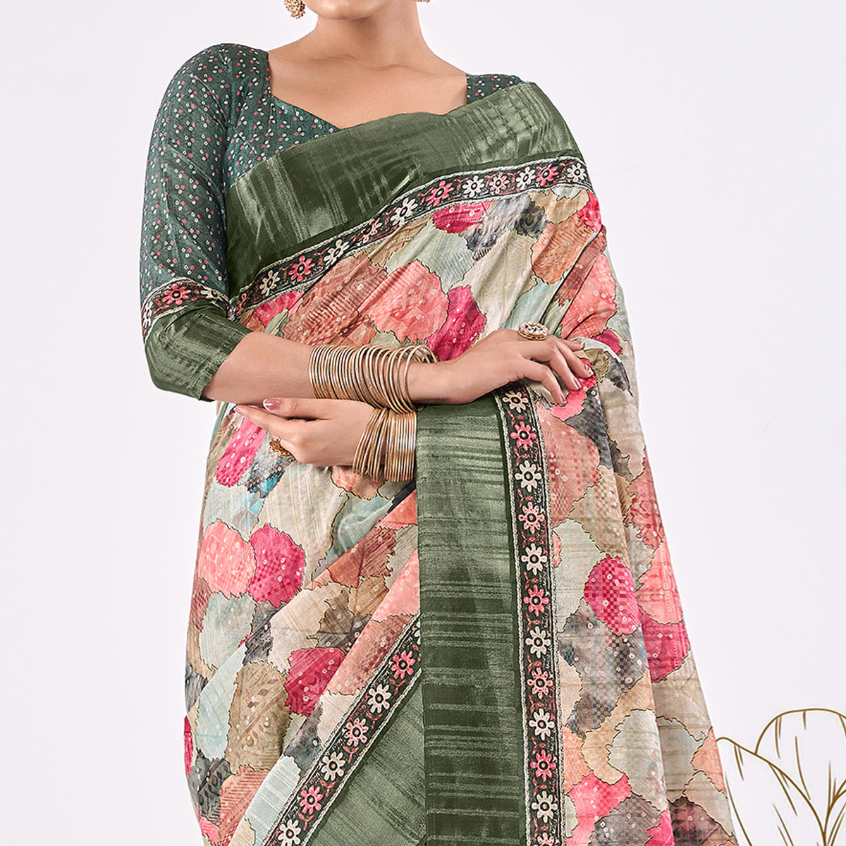 Multicolor Printed Art Silk Saree