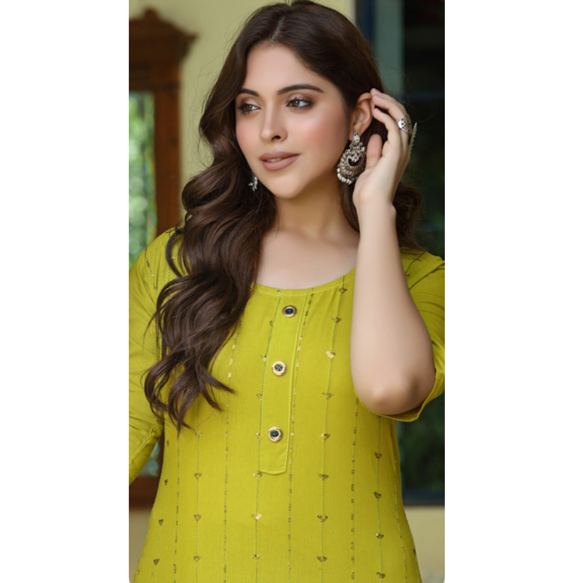 Lemon Green Embroidered Rayon Kurti