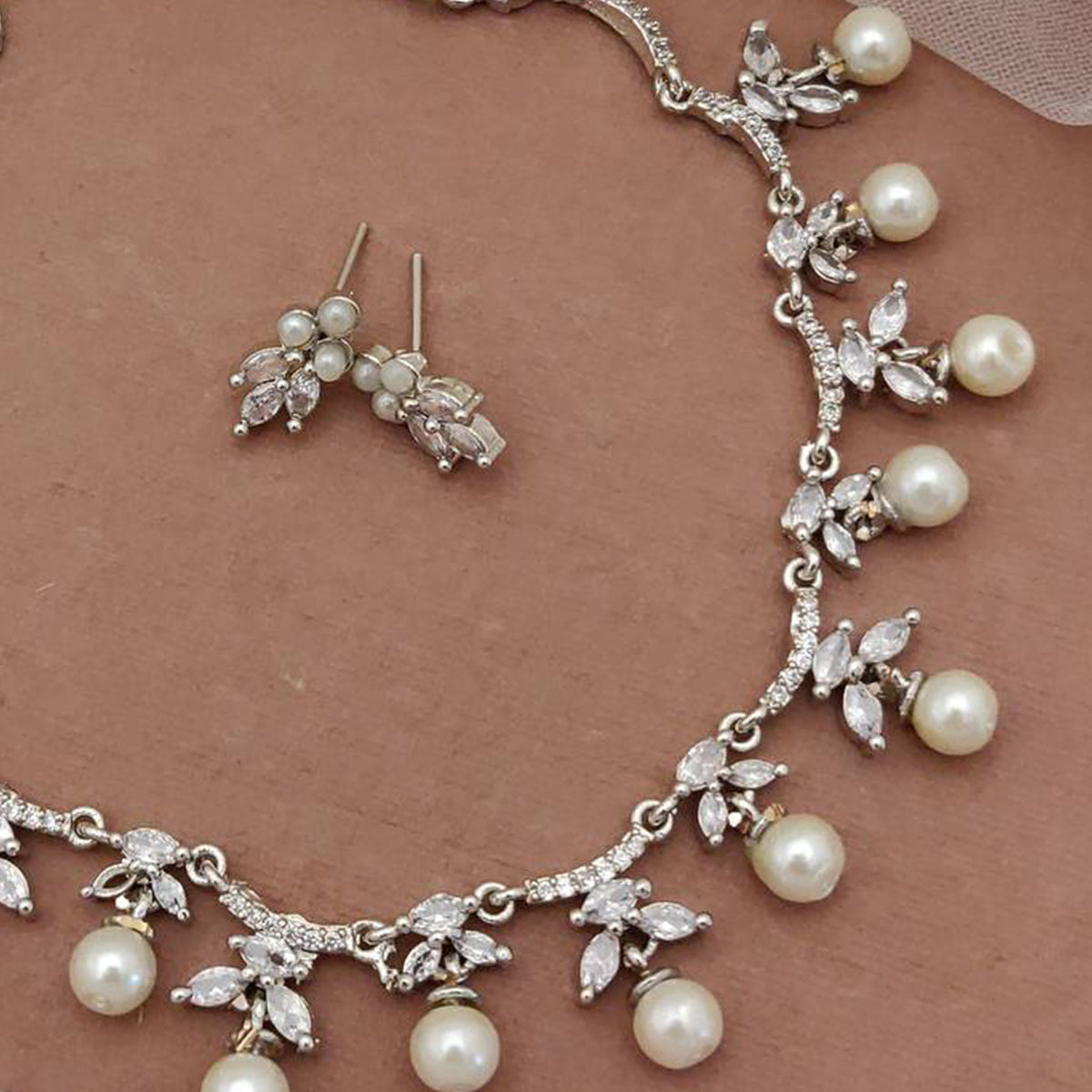 Silver Colored American Diamond Premium Alloy Necklace set