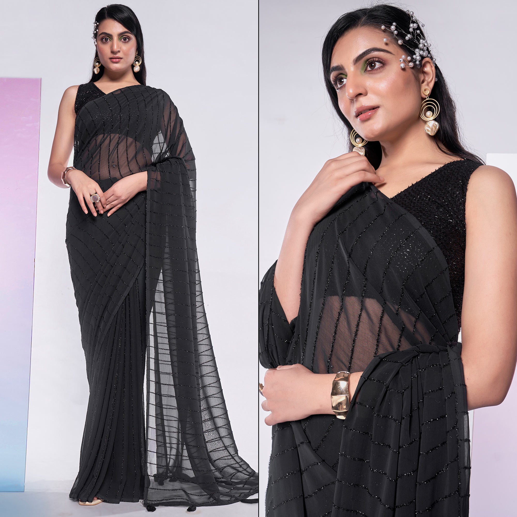 Black Embroidered Georgette Saree