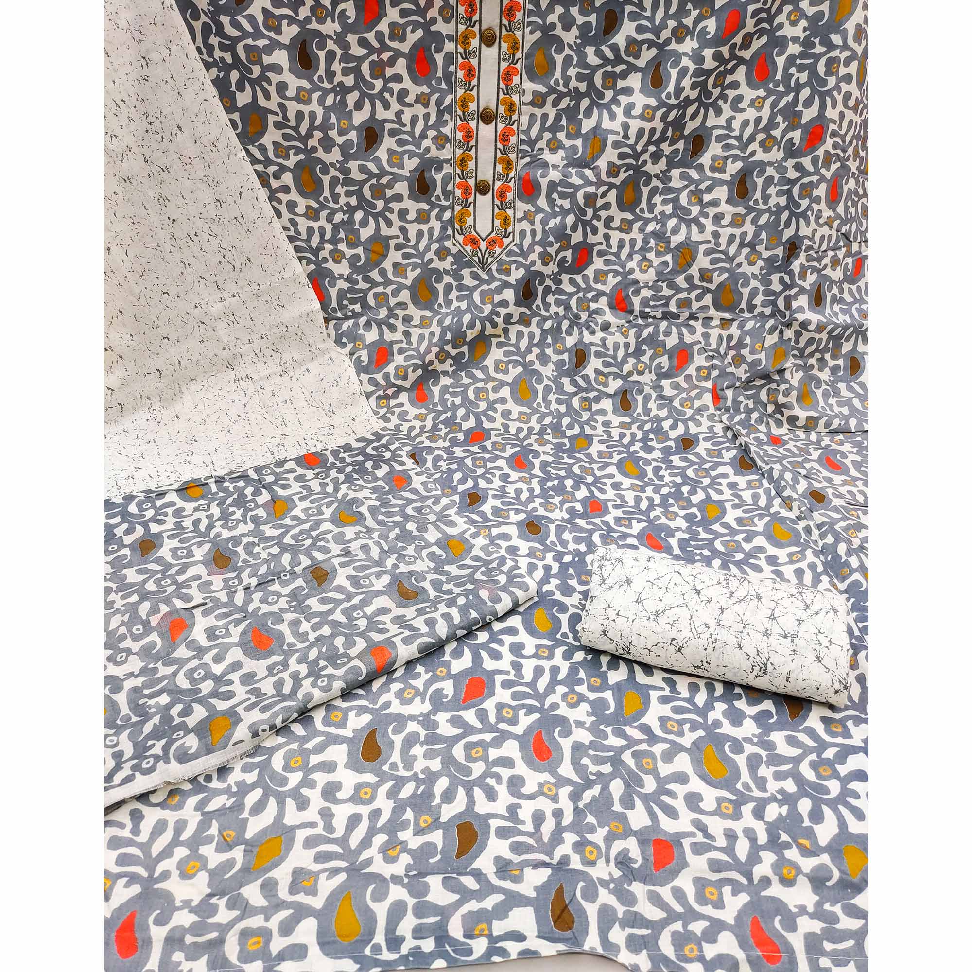Grey Printed Cotton Dress Material