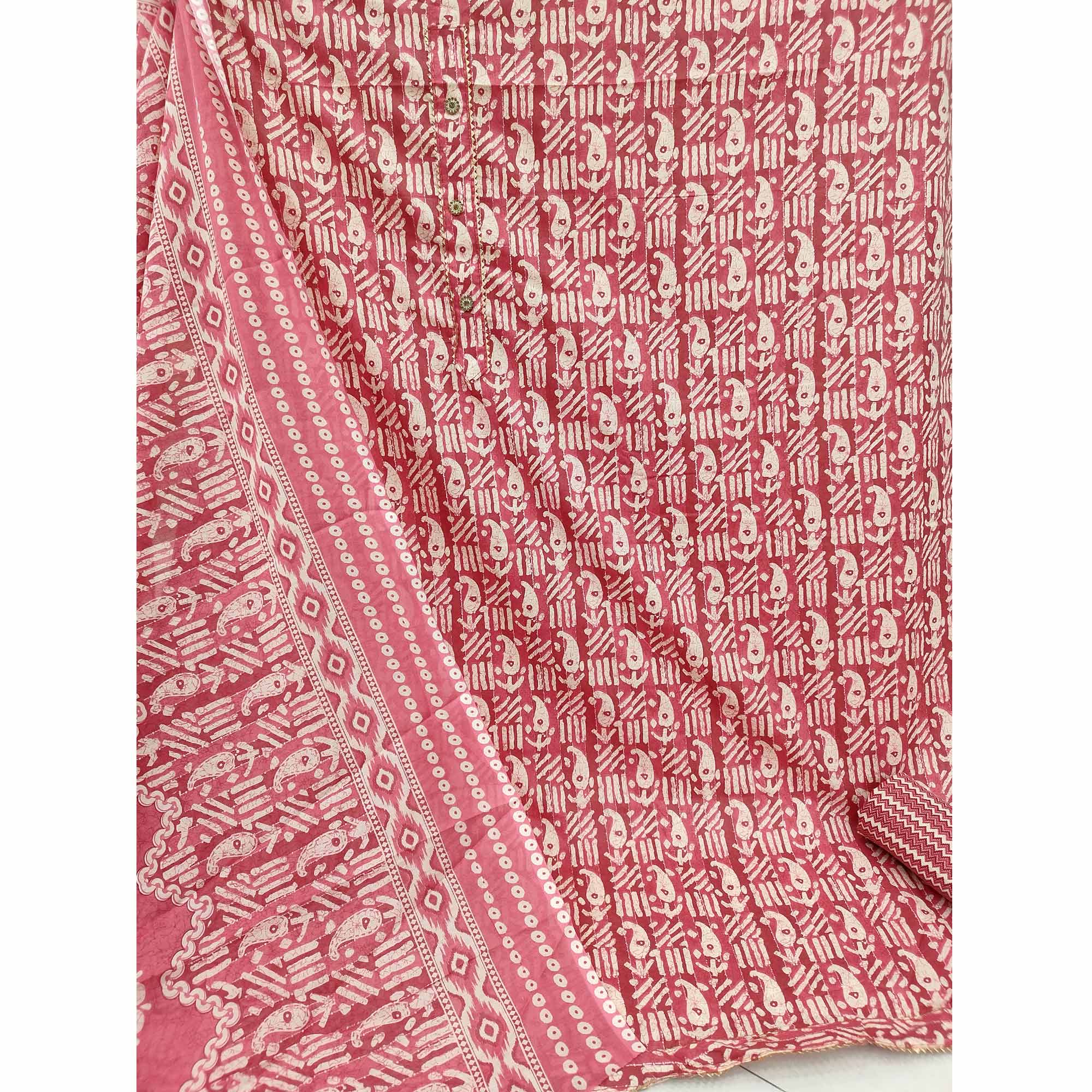 Pink Printed Cotton Blend Dress Material