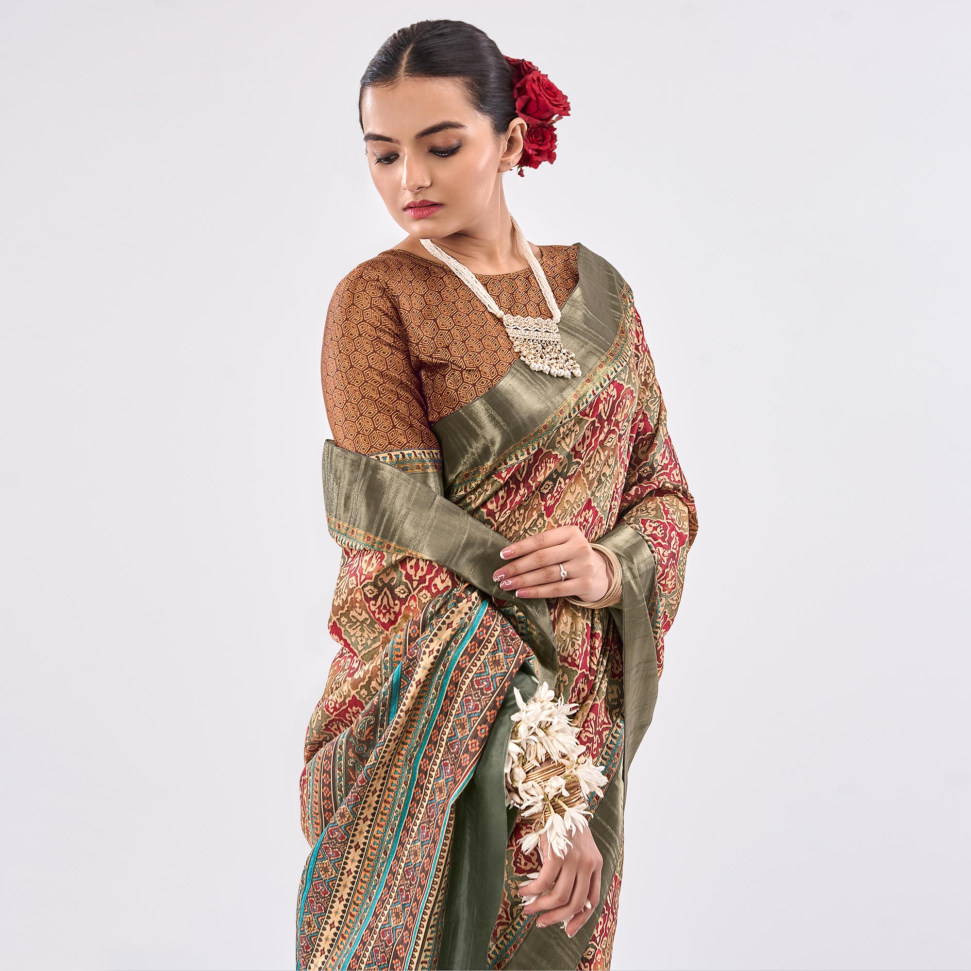 Multicolor Printed Art Silk Saree