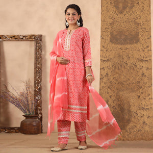 Peach Bandhani Printed Pure Cotton Suit