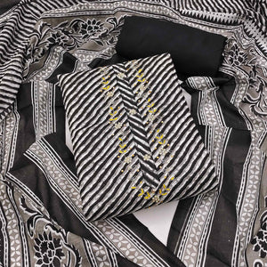 Black Striped Printed Pure Cotton Dress Material