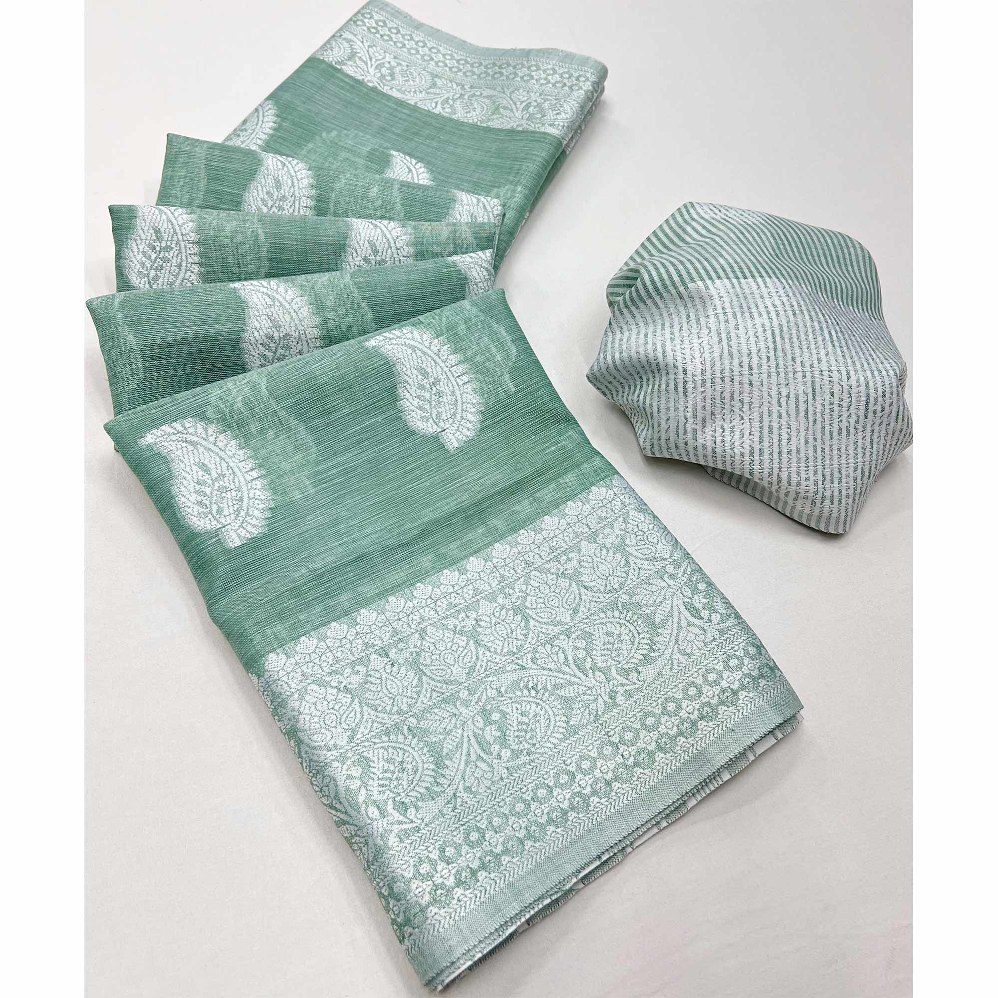 Green Woven Linen Saree