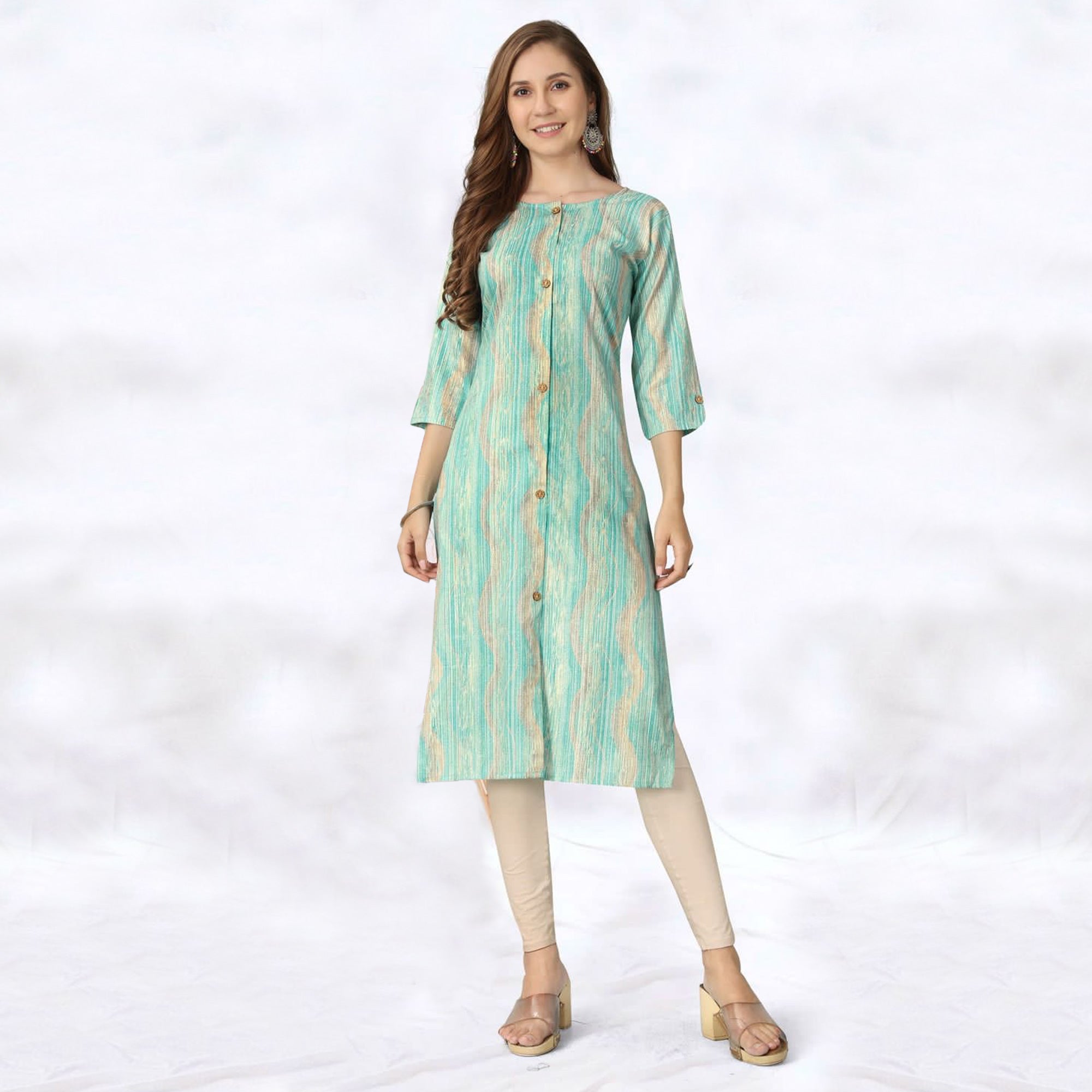 Blue Foil Printed Rayon Kurti