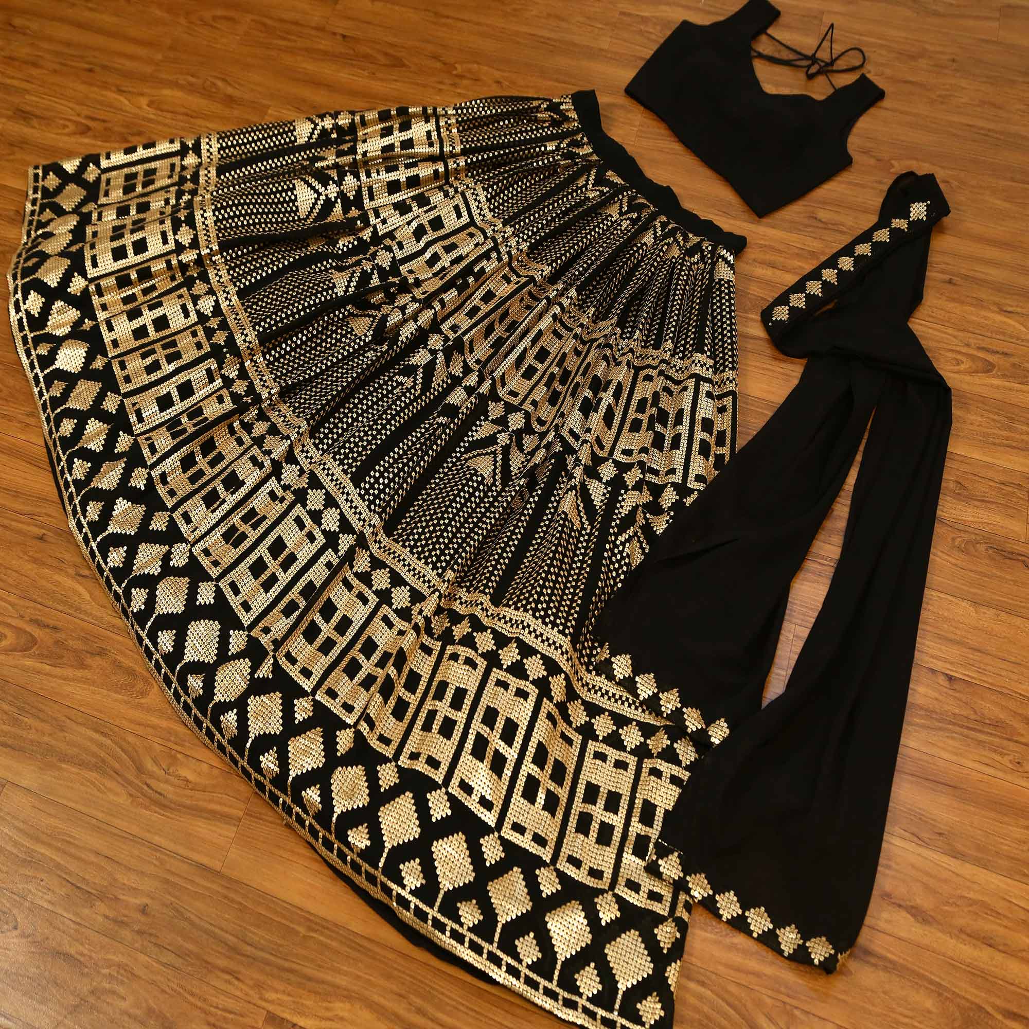 Black Embroidered Georgette Lehenga Choli