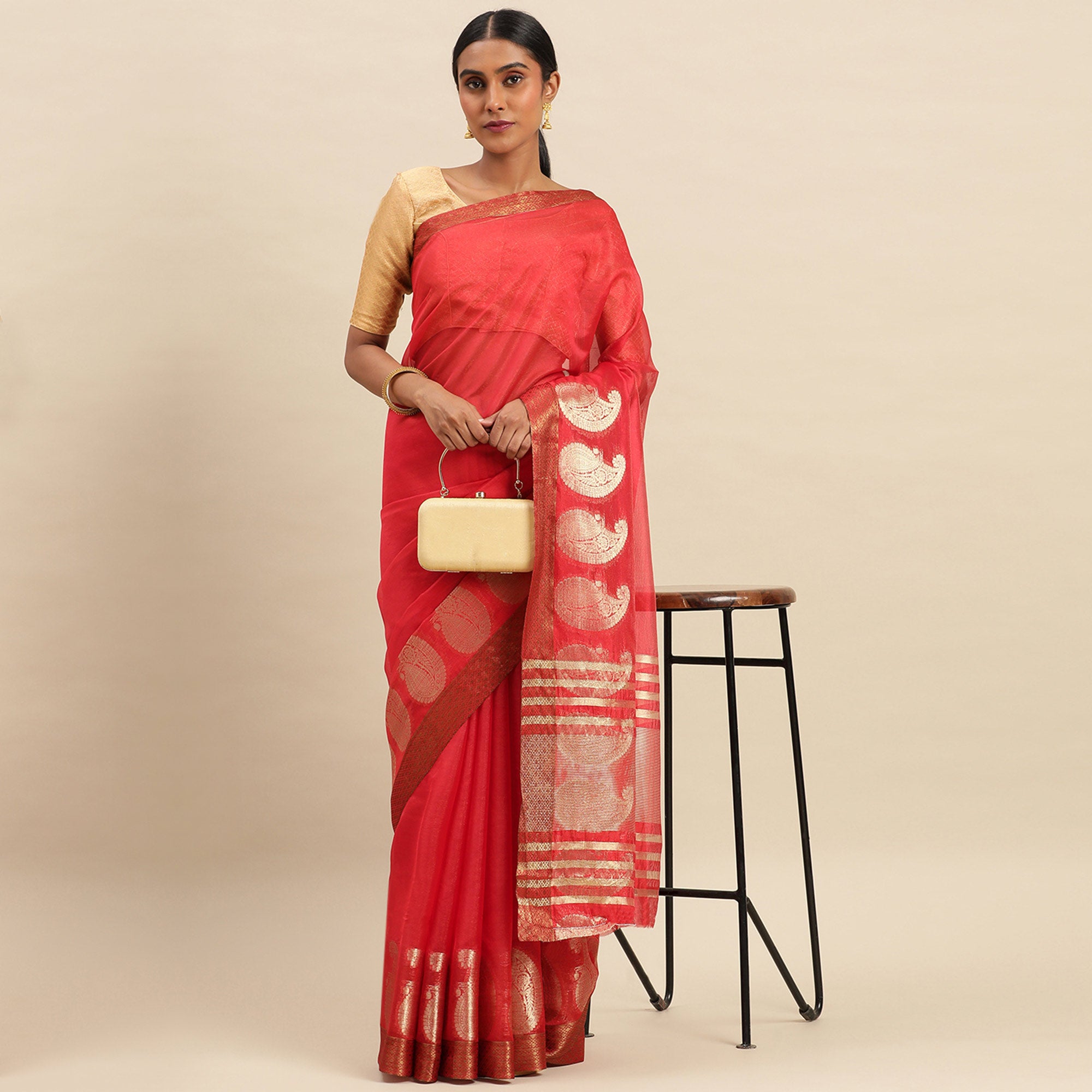 Red Woven Organza Saree