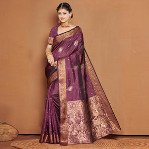 Wine Woven Banarasi Silk Saree