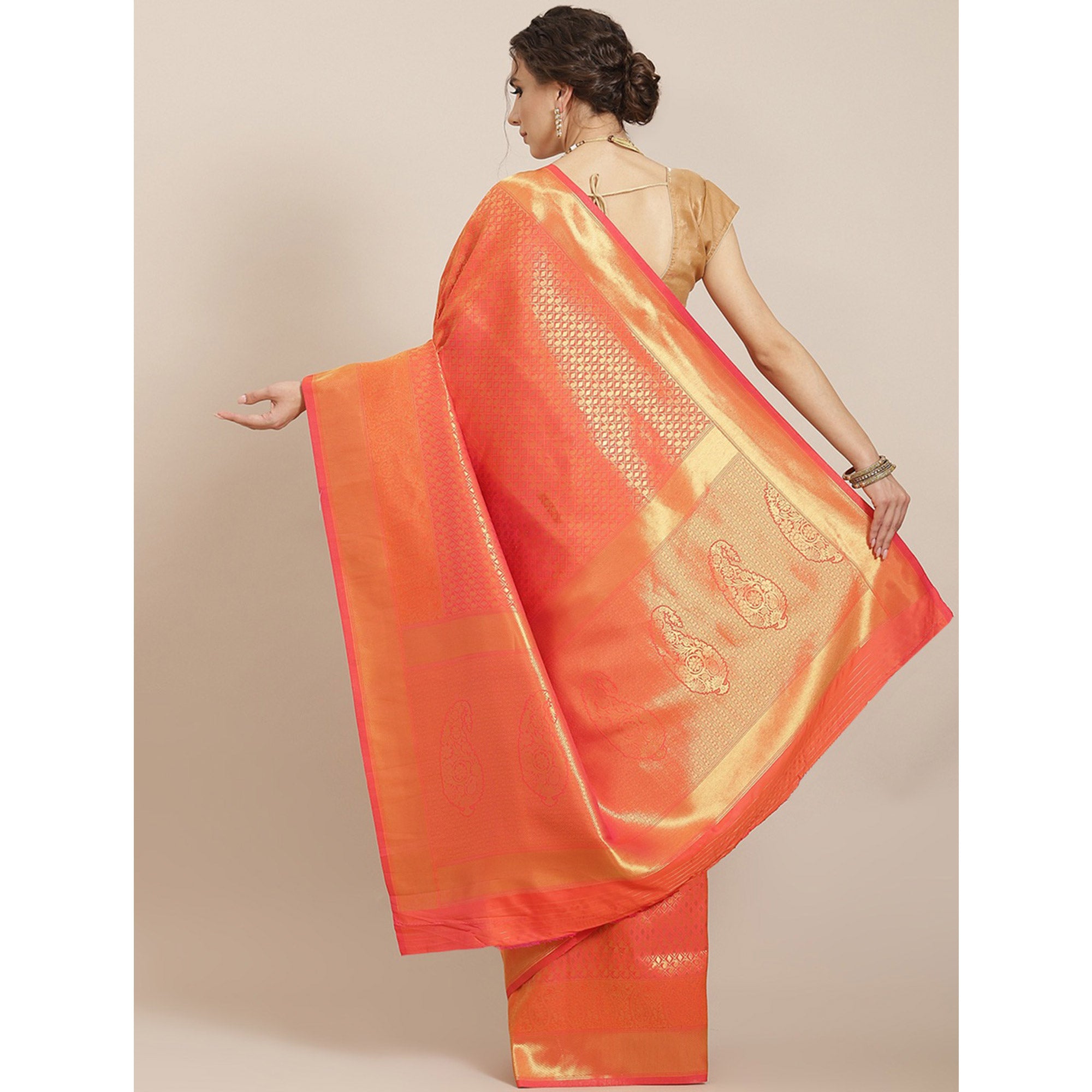 Orange Woven Kanjivaram Silk Saree