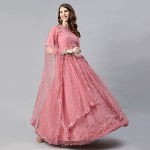 Pink Sequins Embroidered Net Lehenga Choli