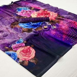 Multicolor Digital Floral Printed Georgette Saree