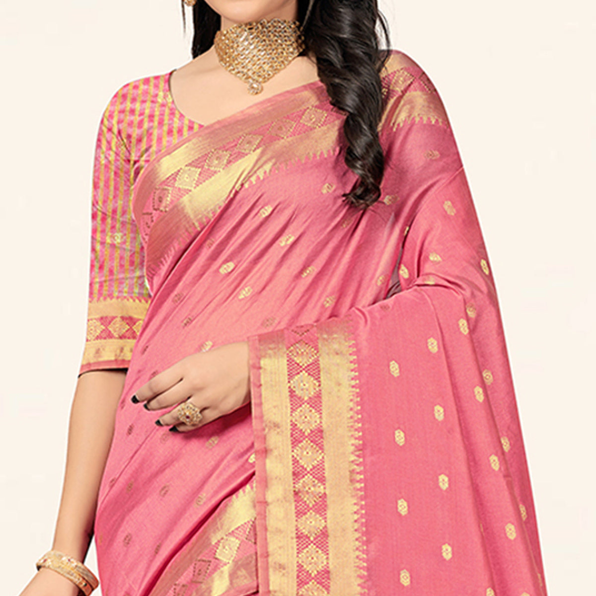 Pink Woven Assam Silk Saree With Tassels